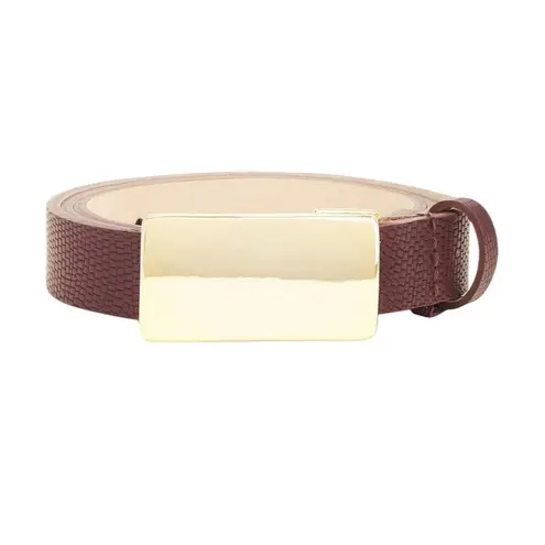 Heaven Mayhem Plate Belt in Gold & Burgundy Small Womens Leather Buckle Red