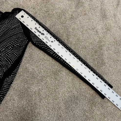 new small sheer mesh all over rhinestone mock neck bodysuit TLS2 2257 Black