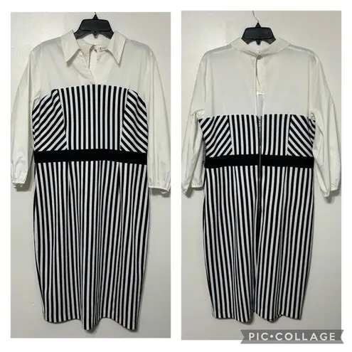 New York & Company 7th Avenue Dark Navy and White Striped Dress Size XL