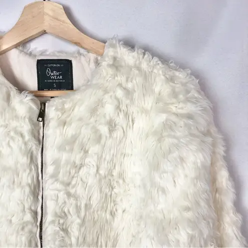 Cotton On  Off White Faux Fur Full Zip Jacket S