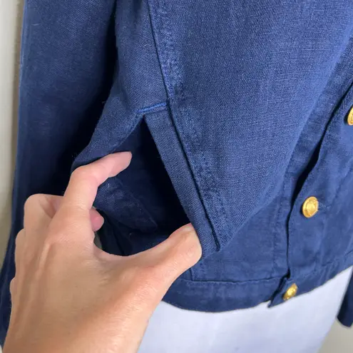 L'AGENCE L’AGENCE 100% Linen Celine Jacket SMALL Marine Gold Button Woven Relaxed Fit 