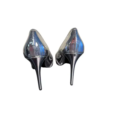 Moschino NIB Question Stitching 100mm Pumps in Silver Size 38.5