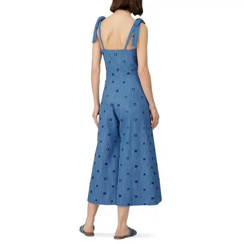 Hunter Bell Alex Denim Wide Leg Crop Jumpsuit Tie Straps With Side Zip Size 0