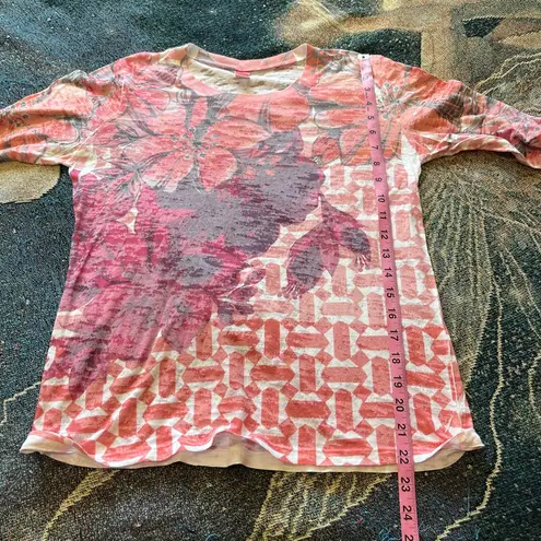 Before + Again Red White Floral Graphic Longsleeve Top S Y2K Relaxed Vibrant Orange