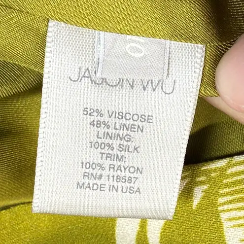 Jason Wu linen blend Silk trim Palm Print Halter Dress Green Size 10 no belt