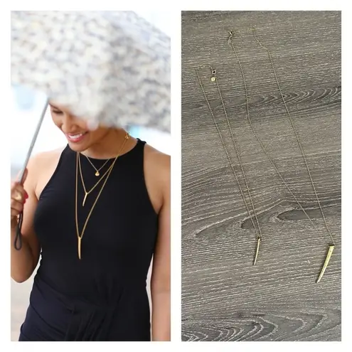 Gorjana Fancy Horn Charm Necklace Duo Layering Long Short Set 18K Gold Plated