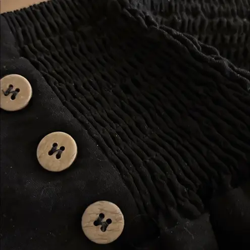 Boutique Elastic High Waist Wide Leg Crop Palazzo Pants Buttons Smocking Sz M