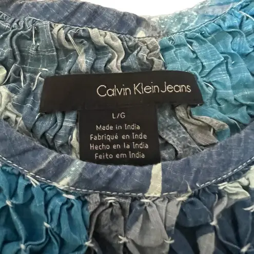 Calvin Klein Jeans 100% cotton cap sleeve abstract flowy top size large Blue