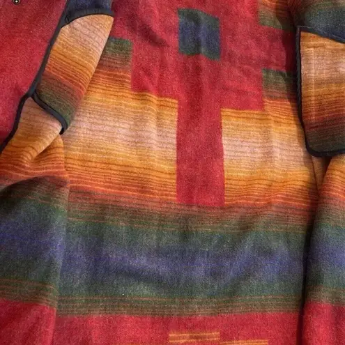 Woolrich VTG Coat Womens Large Red Southwest Aztec Woven Wool Blanket Jacket USA