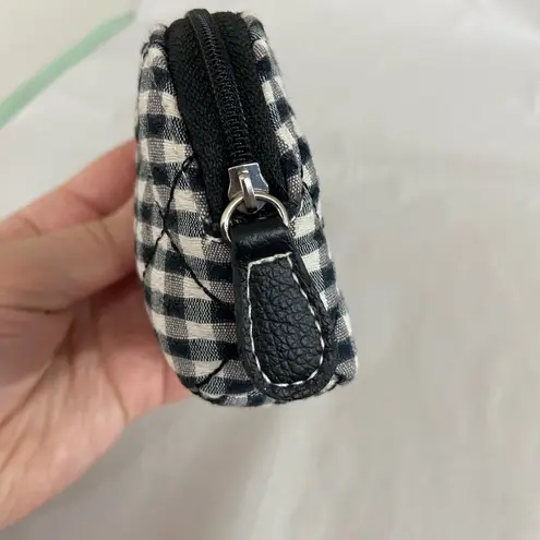 Vintage Longaberger black white checkered quilted zip coin purse silver hardware