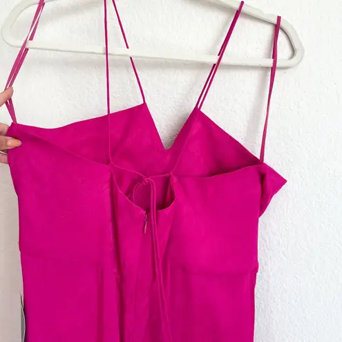 REBECCA VALLANCE Bright Pink Satin Ruched Midi Dress Size 10