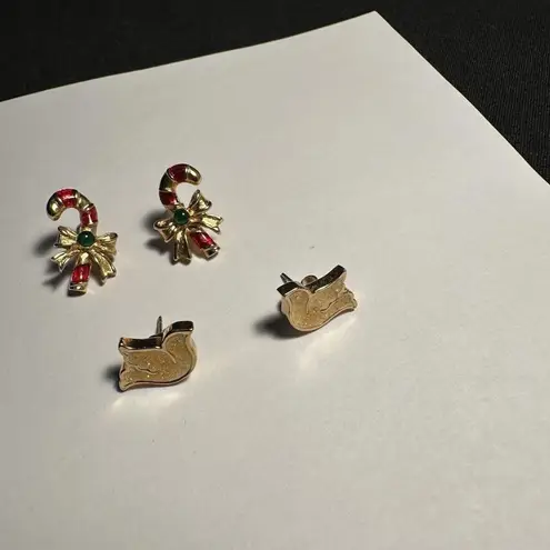 Dove 2 Avon Christmas Holiday Pierced Stud Enamel Earrings Candy Cane /