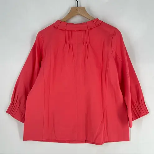 Du Jour Coral Pink Button Front Ruffle Trim Collarless Jacket 3/4 Sleeves NWOT M Size M