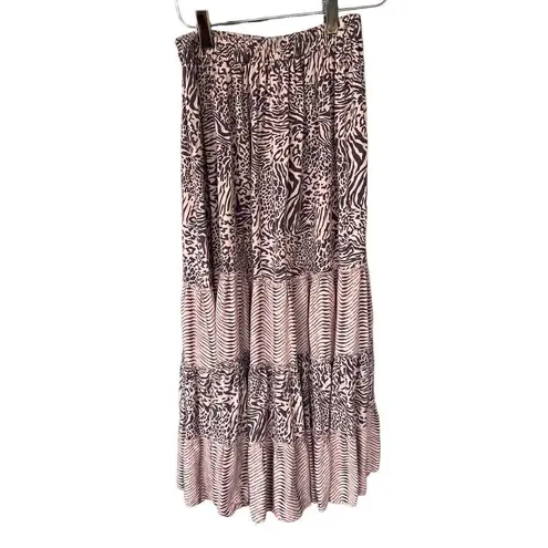 Anthropologie Beachgold Leopard Tiered Midi Skirt S Black