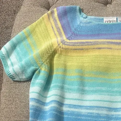 Villager Y2K Sport Colorful Striped Short Sleeve Sweater