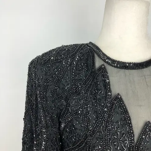 VTG Rina Z Beaded 100% Silk Formal Party Blouse M Black Size M