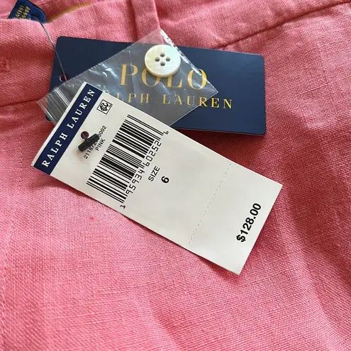 Polo NWT  RALPH LAUREN Coral Pink 100% LINEN BERMUDA Shorts