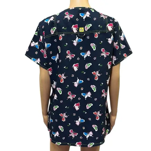 Wonder Wink Butterfly Scrub Top With Pockets V Neck Short Sleeve Womens Large