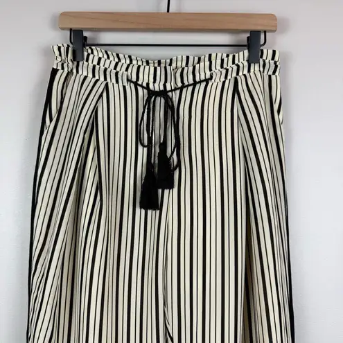 Greylin Anthropologie Pants Women Medium Ivory Black Striped Tassel Tie Straight