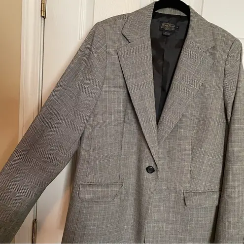 Pendleton Womens Blazer Jacket Gingham Plaid Black White Sz 14 Single Button