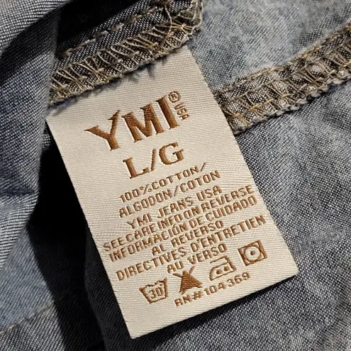 Ymi Y2K Women's acid wash denim button-down shirt pearl snaps blue size large