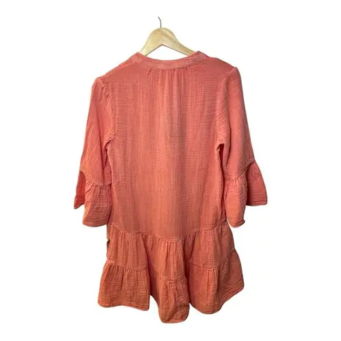 Faherty Dream Cotton Gauze Kasey Dress Organic Boho Beach Coral XXS Oversized Orange