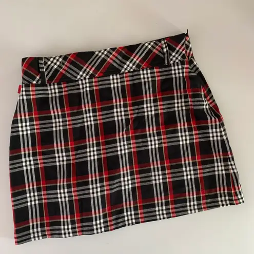 Bongo 90s Y2K  Juniors 16 Red Black Plaid Mini Skirt Front Belt Detail Goth Emo