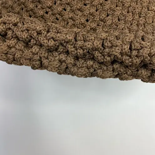 Vintage Handmade Crochet Macrame Chunky Knit Ring Handle Purse Bag Handbag Brown