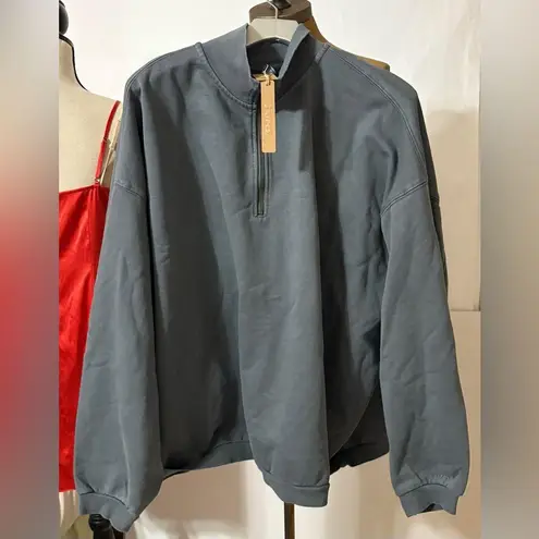 SKIMS Small NWT boyfriend half zip in Zircon Blue slouchy fleece new