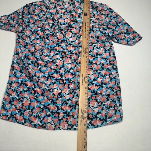 Vintage Sara Stephen Floral Blouse Women’s Small Button Front Retro Rose Print Blue - Image 8