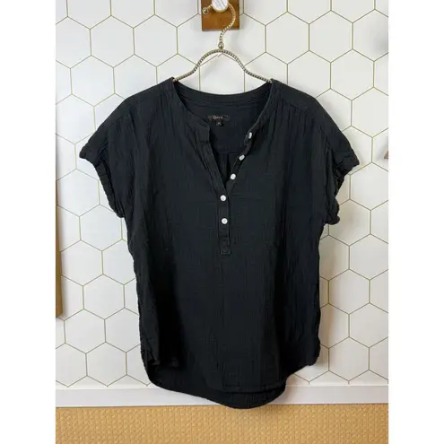 Quince Black 100% Organic Cotton Gauze Roll Sleeve Shirt - Size - Small