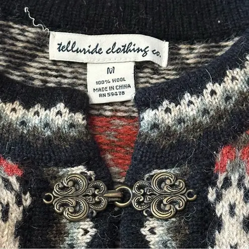 Telluride Clothing Co Vintage Women’s Size M Nordic Fair Isle Wool Cardigan Black Size M