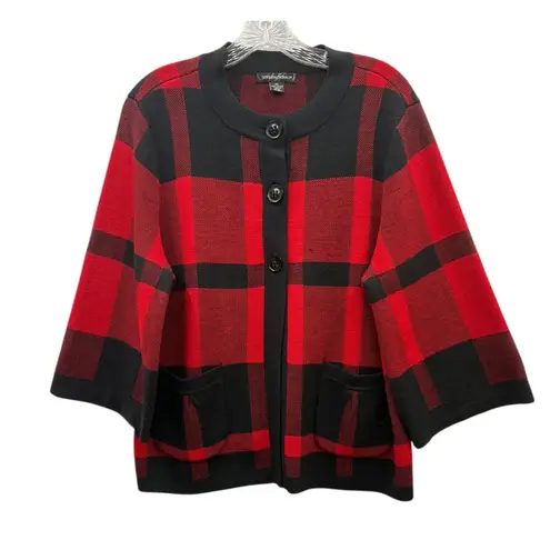 Designers Originals Womens Red Black Buffalo Plaid Kimono Holiday Cardigan XL