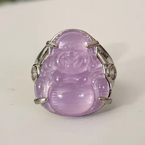 White Gold Purple Lavendar Buddha Ring Size 7