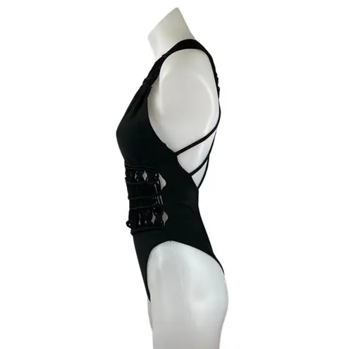 Ramy Brook Chiara Black Sleeveless Crochet V-neck Strappy One Piece Swimsuit XS