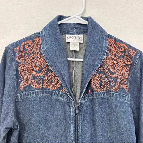 Women's Vintage 90s Country Grandma Embroidered Cottagecore Denim Jean Jacket M Blue Size M