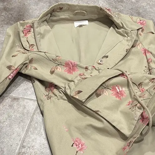 A loves A Floral Cinched Waist Beige Pink Full Zip Lightweight Jacket Medium