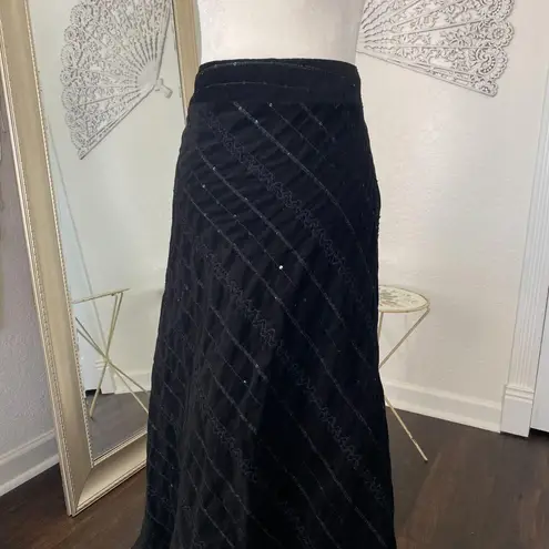 Christopher & Banks Witchy Whimsygoth Black Corduroy Sequin Mesh Midi Skirt 14 L