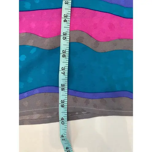 Vintage Flora Kung Silk 1980s Abstract Colorblock Granny Shift Dress Sz 6 Petite Blue