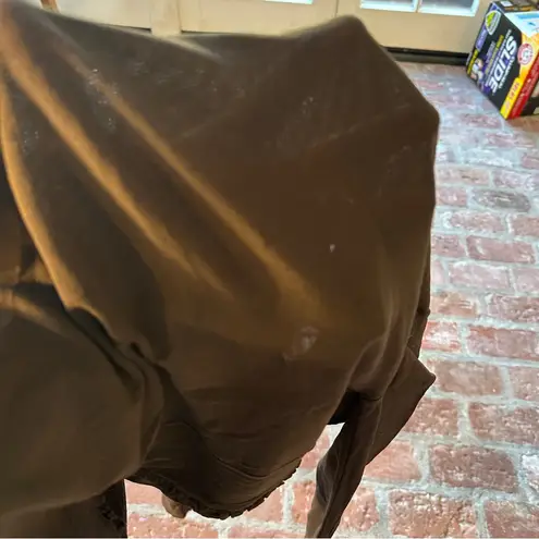 Elegant Brown Ruffle Trim Top Ruching Transparent Sheer Long Sleeve Size XS/S