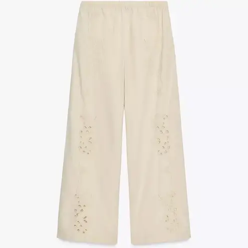 ZARA  Taupe Cotton Embroidered Pajama Pants