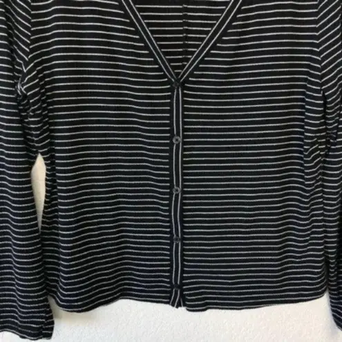 Who What Wear  Black Ribbed Button Down White Stripe Long Sleeve L - Image 5