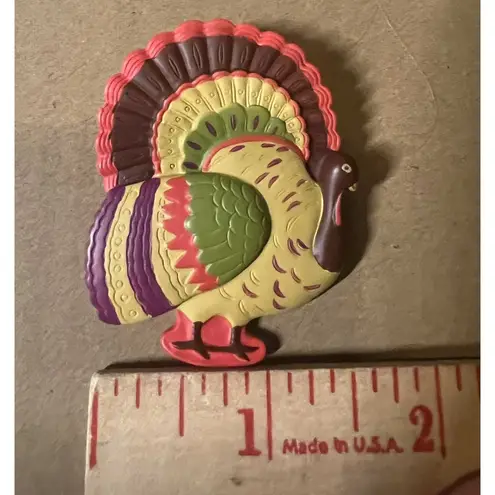 Hallmark Thanksgiving Tom Turkey Pin Vtg Holiday Jewelry Brooch Ceramic 2.25"