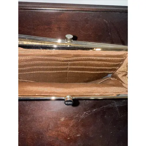 Hobo Clutch Wallet Snakeskin Print Evening Bag Faux Leather Kiss Lock 8.5x4.5" Brown