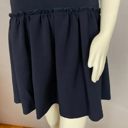 FRNCH Dress Navy Blue Ruffle Skirt Drop Waist Size M/L Medium Large Minimalist