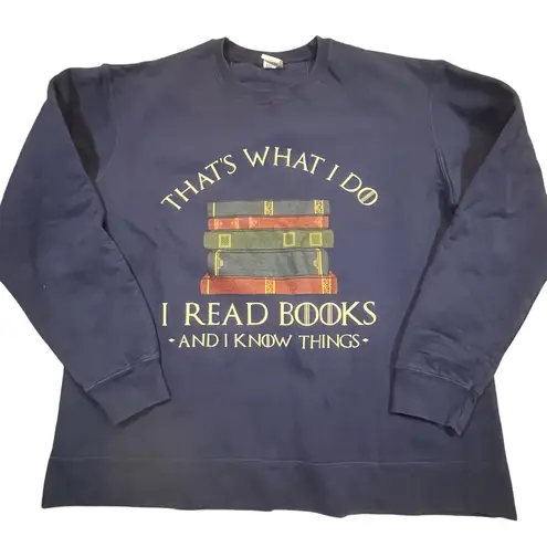 Book Lover Sweatshirt I Read Books And I Know Things Graphic XL Blue - Image 1
