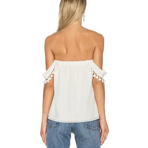 Cami NYC 100% Silk White Carly Pom Pom Off Shoulder Tank Women’s XS
