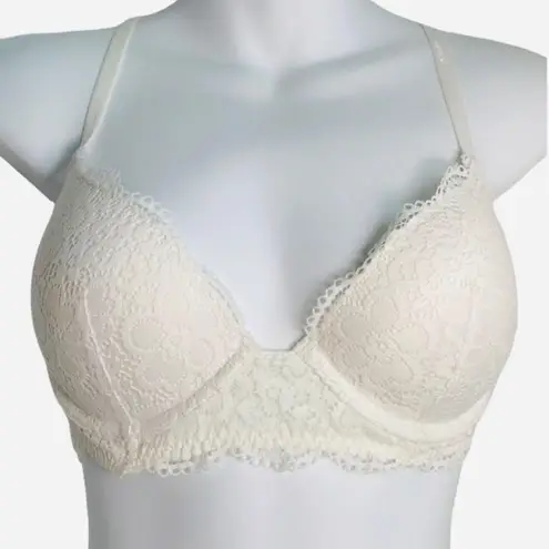 Aerie  Demi Push Up Floral Lace 32D Bra Ivory White - Image 5