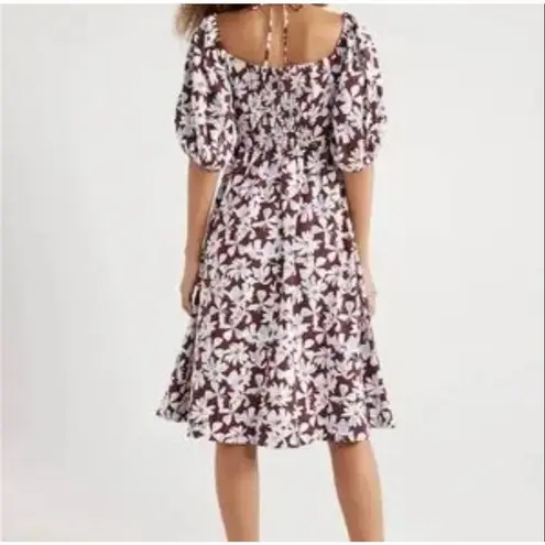 Free Assembly puff sleeve midi floral dress size large Brown