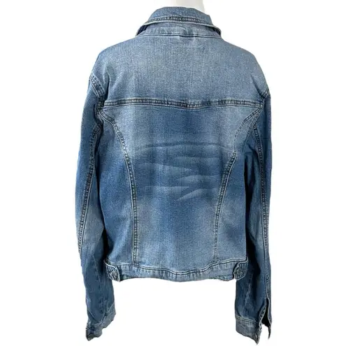 Vintage Flower Brooch & Mossimo Denim Jacket Size XXL Bohemian Fall Distressed Blue